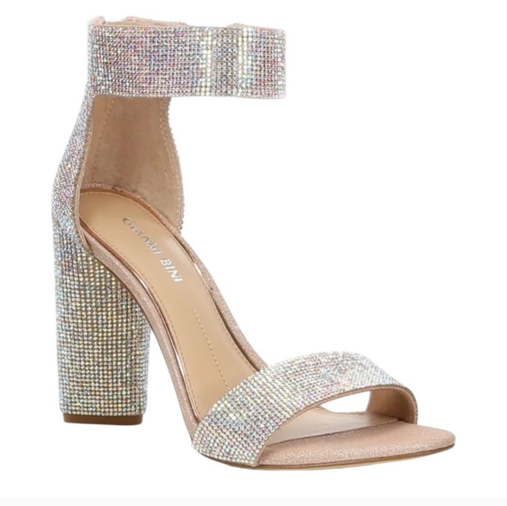 Gianni Bini Silver Rhinestone Ankle Strap Elegant Heel